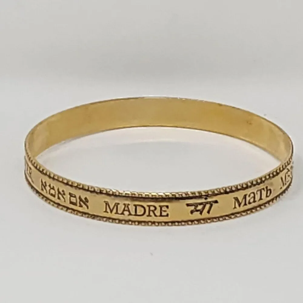 Gold Tone Mother Multilingual Bangle Bracelet Womens Family Love Jewelry Gift
